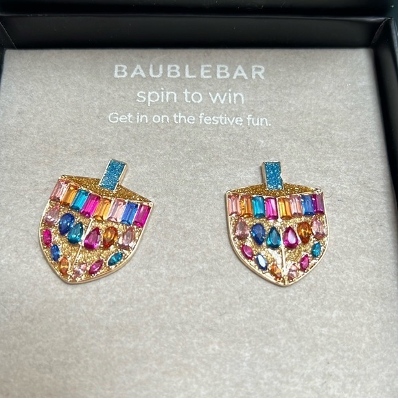 Baublebar Hanukkah Dreidel rhinestone pierced earrings NEW - Picture 2 of 5